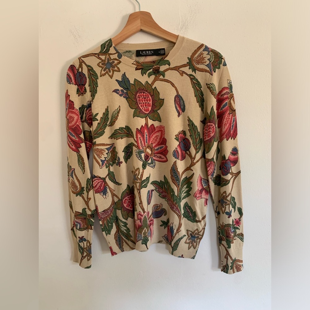Lauren Ralph Lauren Women's Floral Cotton-Blend Sweater Size M - Picture 2 of 10